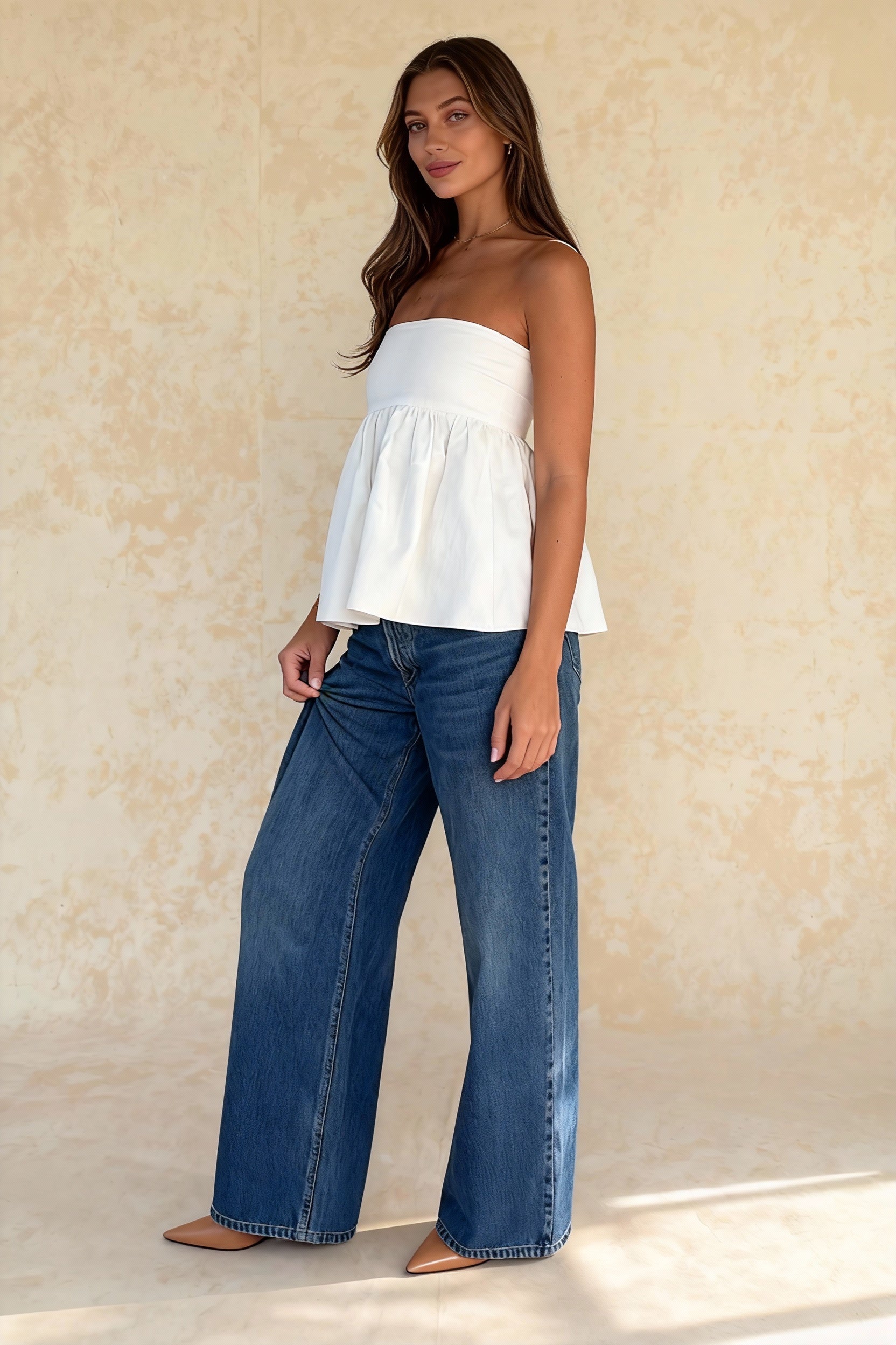 Solid Ruffles Flowy Bandeau Strapless Secondary image