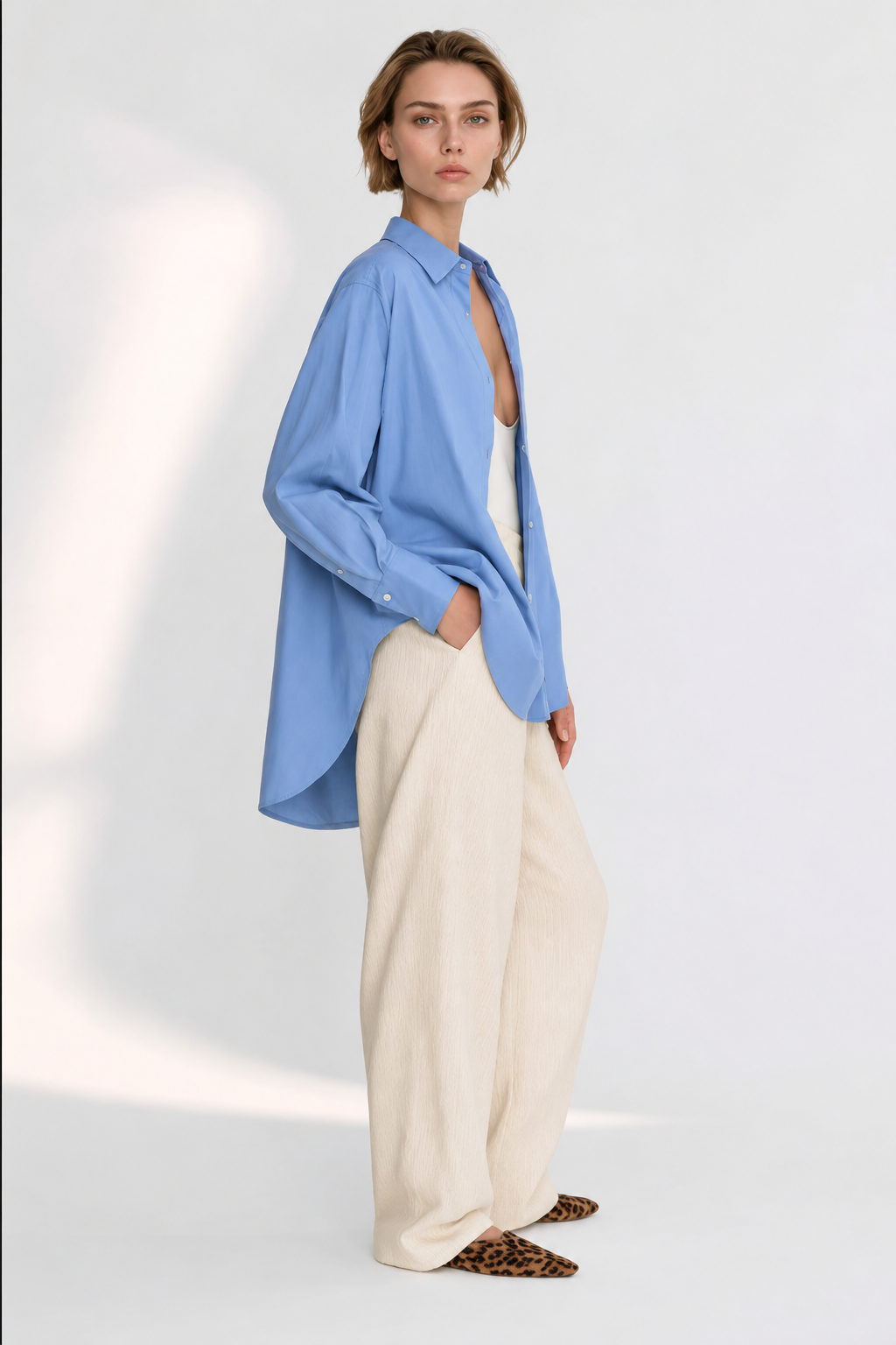 Structured Cotton Oversized Relaxed Long Sleeve Top