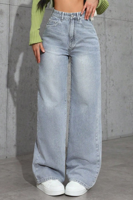 High Waist Straight Leg Wide Leg Jeans