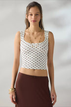 Polka Dot Stretch Sleeveless Crop Top