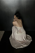 Spice Girl Lace Insert Backless Slip Prom Dress