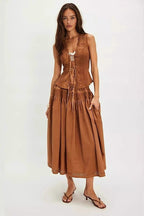 Cutout Lace Patchwork Boho Skirt Set
