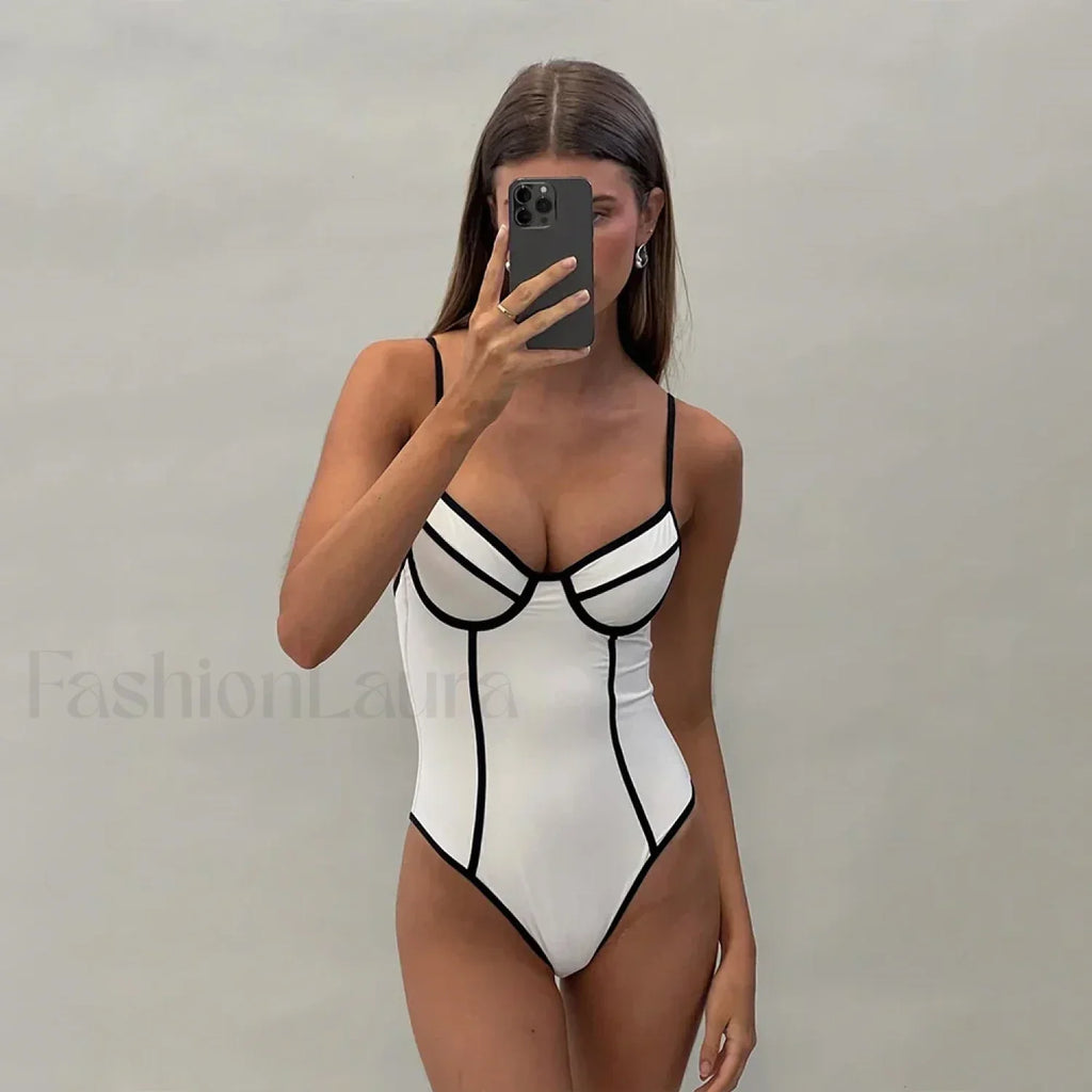Black White Bikini One Piece white / S