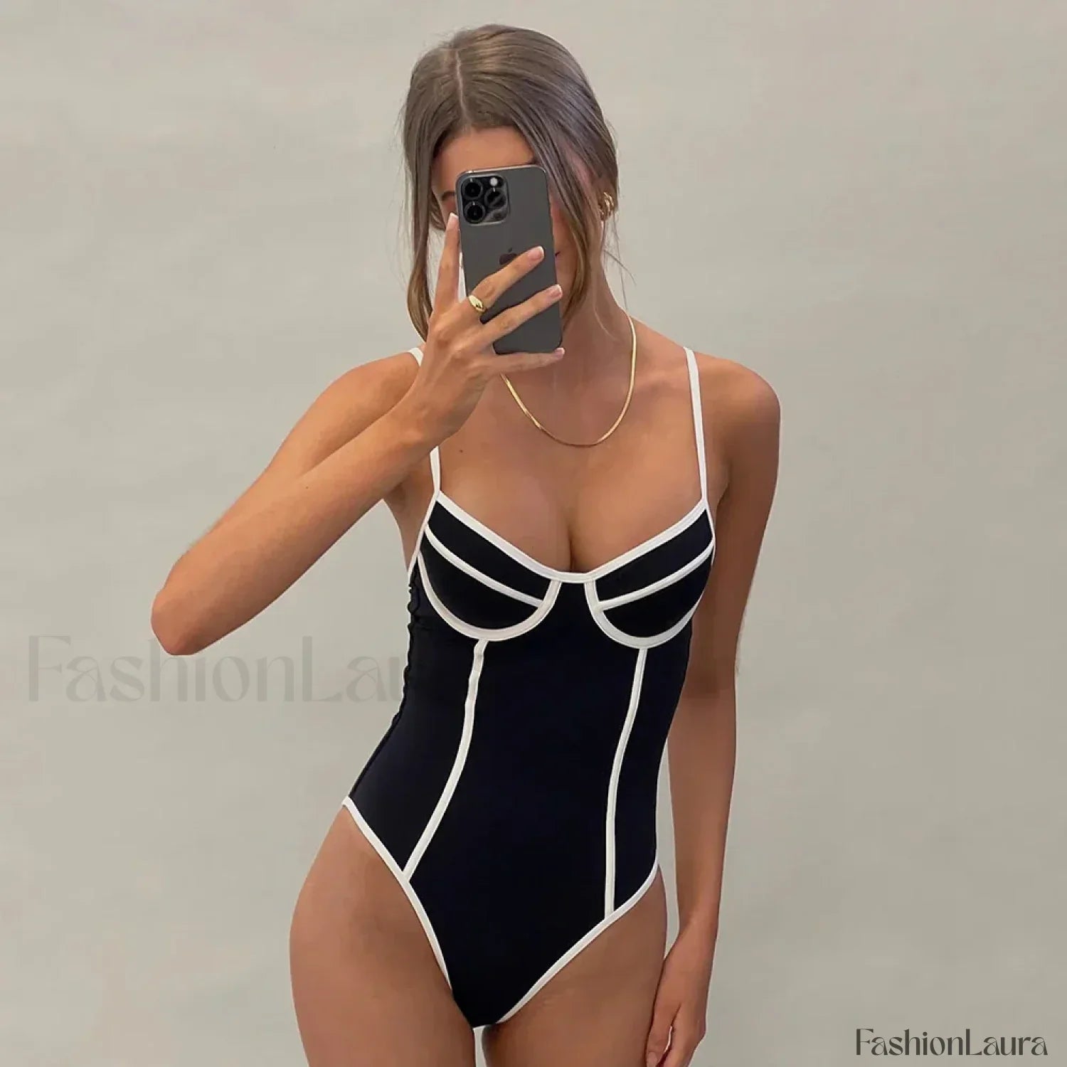 Black White Bikini One Piece black / S