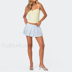 Blue Pleated Striped Skirt