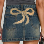 Bow Back Pocket Denim Skirt