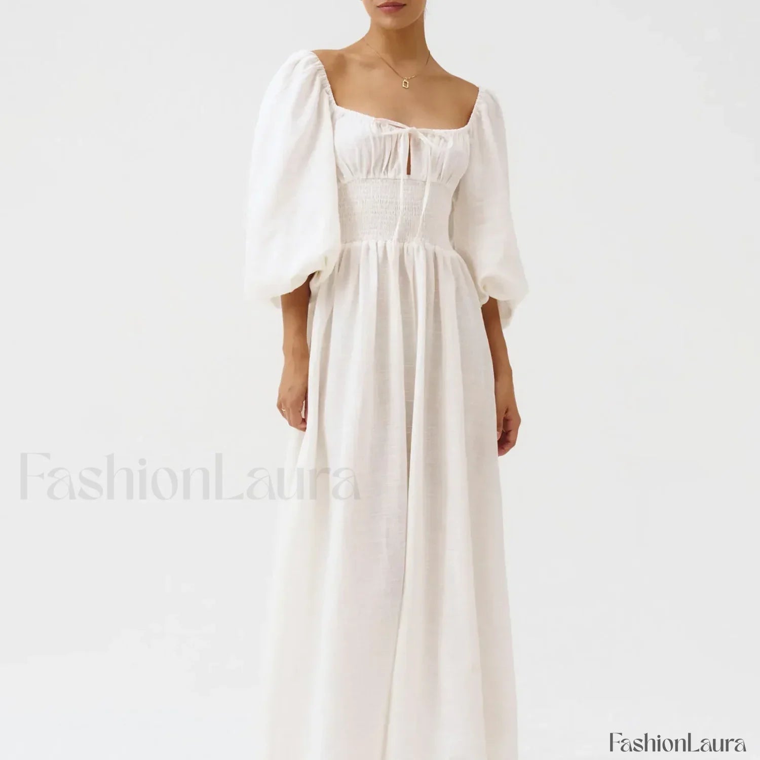 Bow Front Smocked Midi Dress