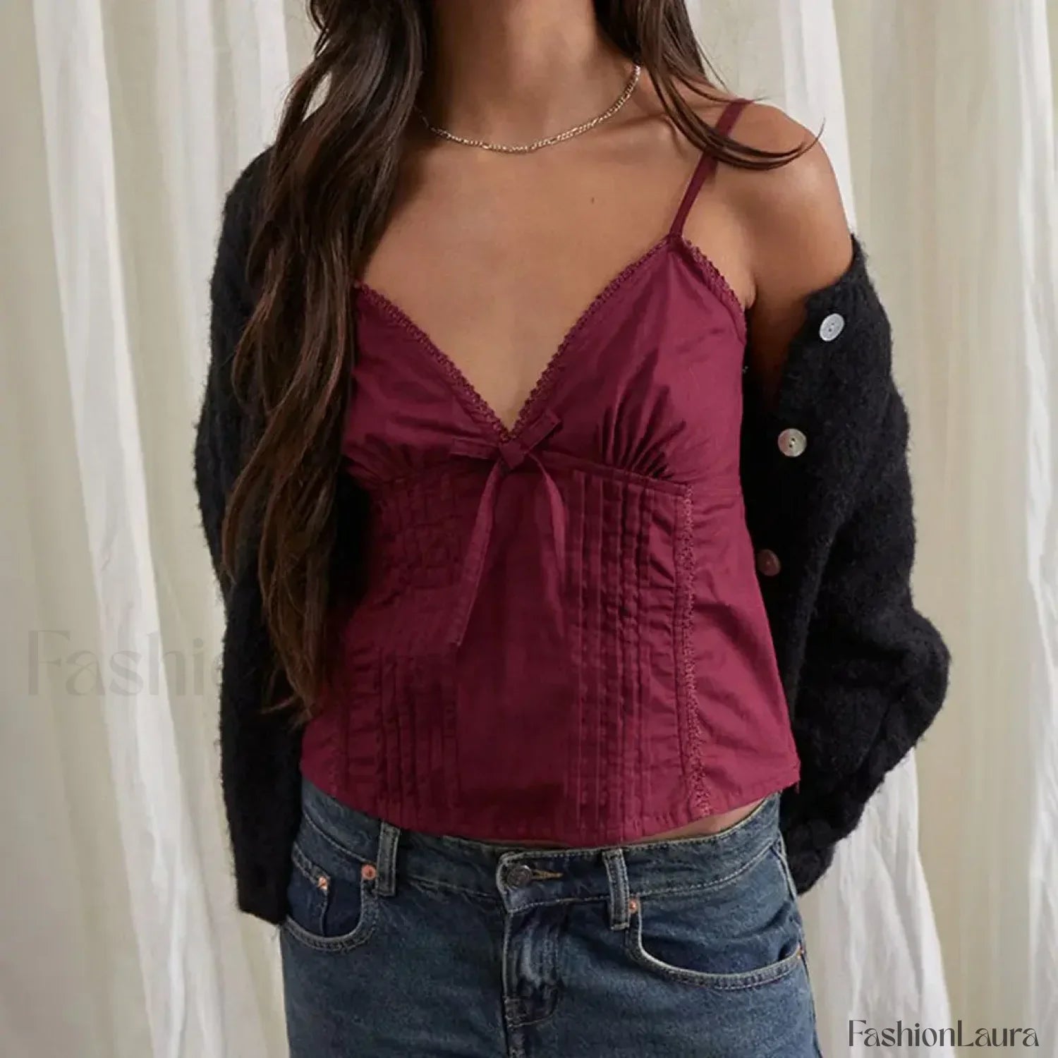 Bow V Neck Adjustable Crop Top