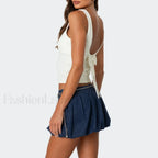 Bowknot Square Back Crop Top WHITE / S
