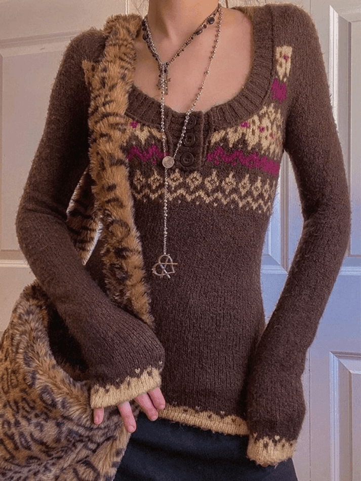 Jacquard Knit Button Sweater Secondary image