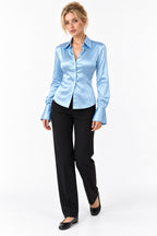 Satin Contrast Button Shirt Blouse