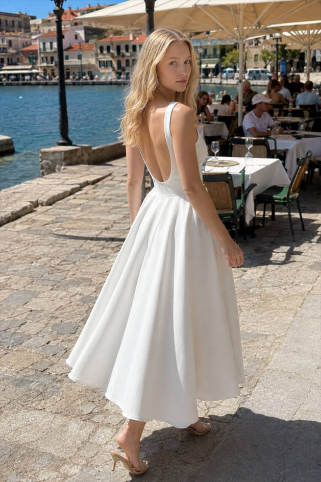Solid Square Neck Sleeveless Cocktail Dress