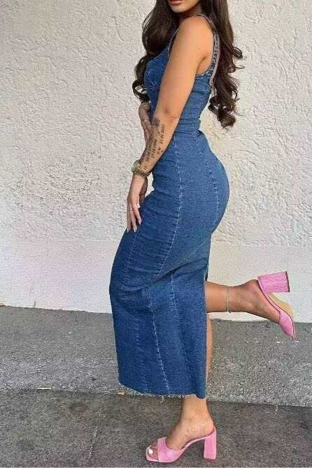 Strappy Zip Back Denim Dress Secondary image