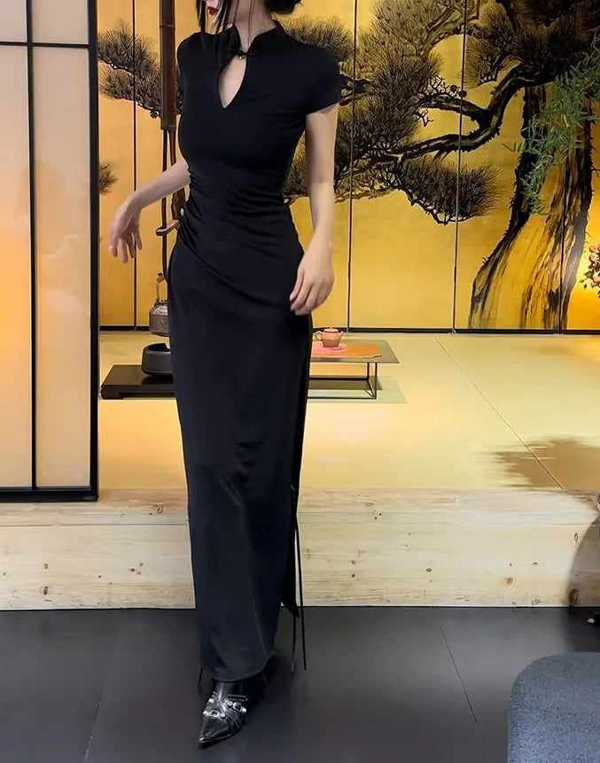 V Neck Button Slit Maxi Dress Secondary image