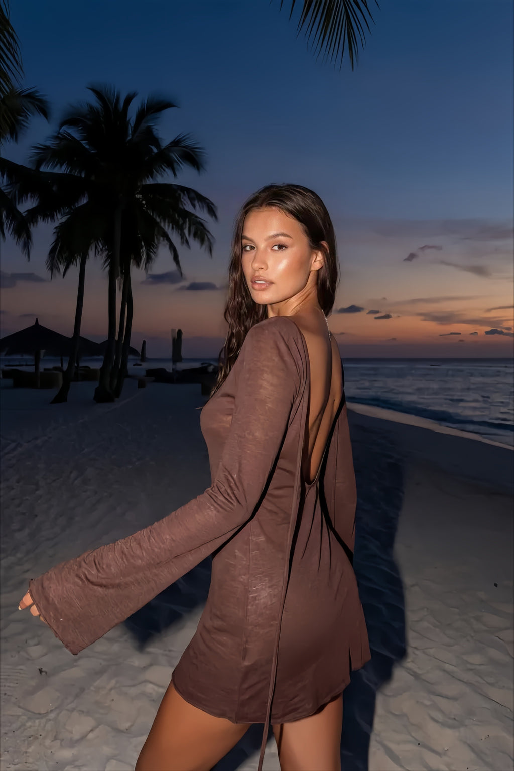 Solid Tie Detail  Mesh Backless Mini Dress