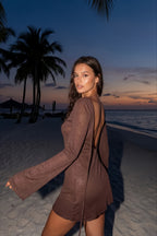 Solid Tie Detail  Mesh Backless Mini Dress