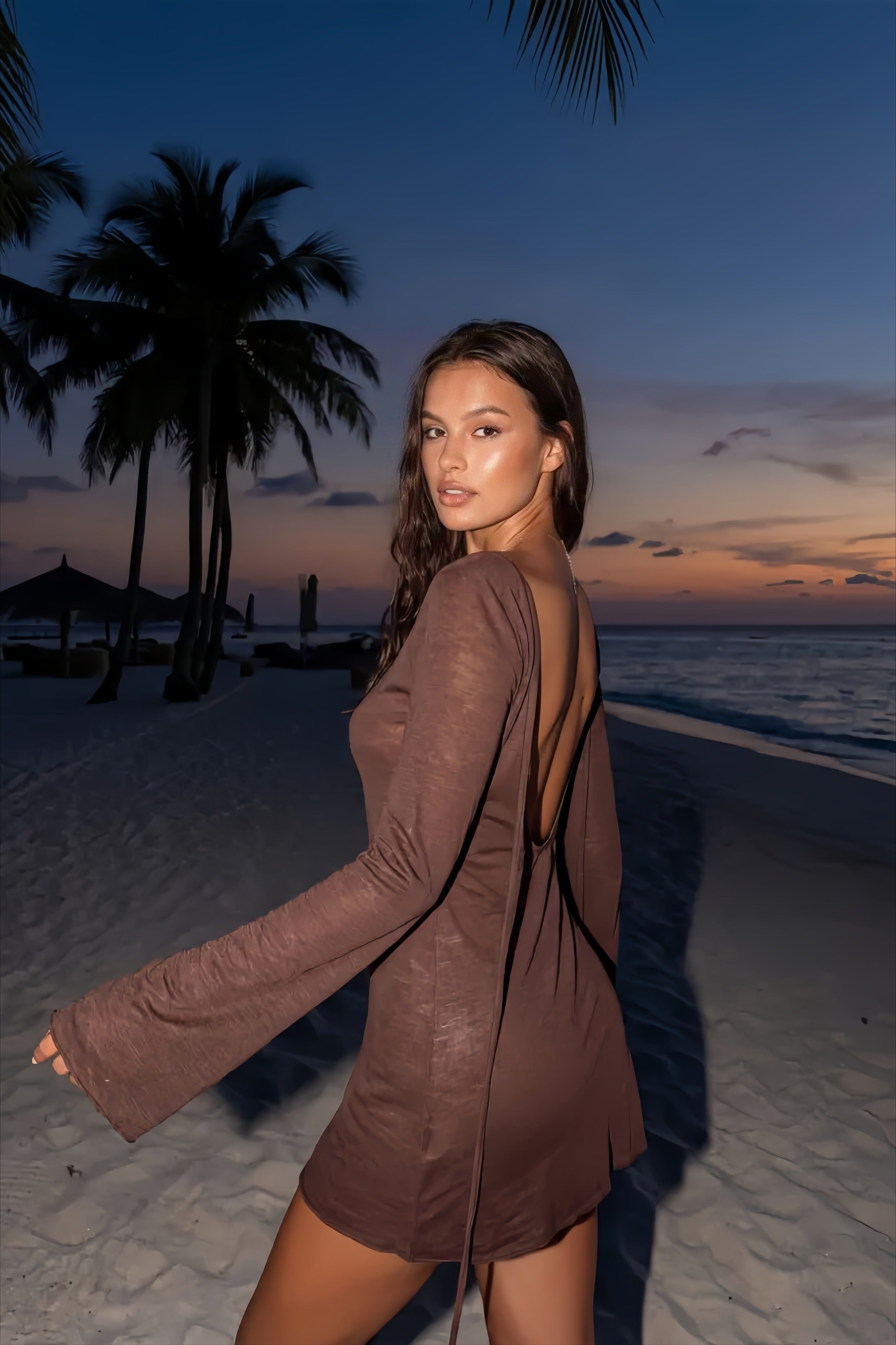 Solid Tie Detail  Mesh Backless Mini Dress