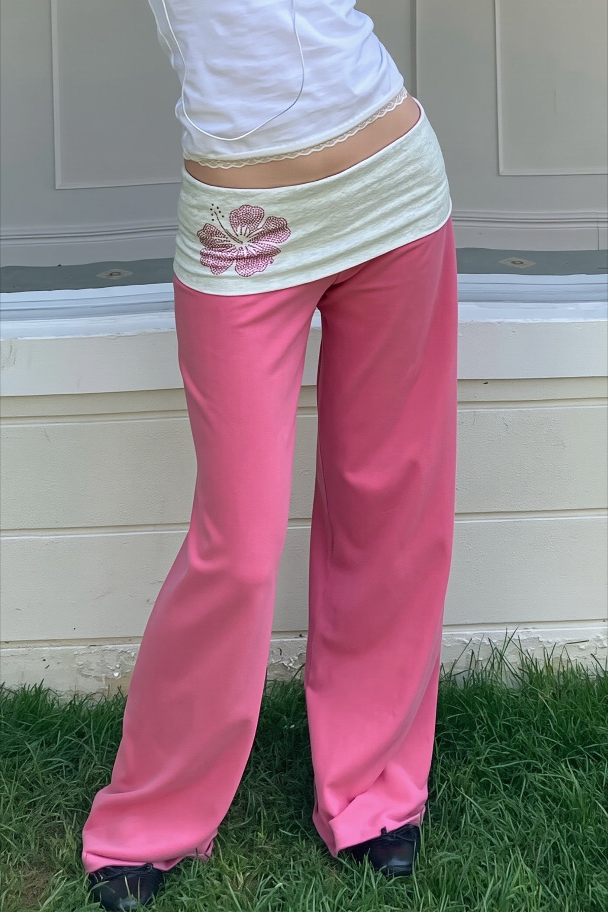 Rhinestone Floral Low Rise Flare Pants Main image
