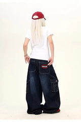 Dark Blue Cargo Wide-Leg Jeans