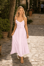 Red V-Neck Camisole Midi Dress