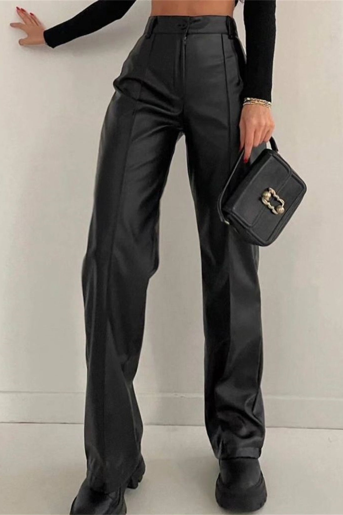 Slimming Straight PU Cool Fashion Casual Pants Main image