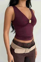 Wist Front Metal Buckle Ruched Crop Top