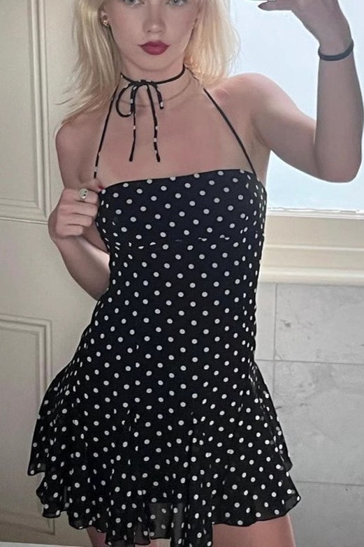 Polka Dot Halter Neck Backless Bodycon Mini Dress Secondary image