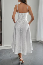 Elegant Spaghetti Strap Jacquard Maxi Formal Dress