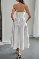 Elegant Spaghetti Strap Jacquard Maxi Formal Dress