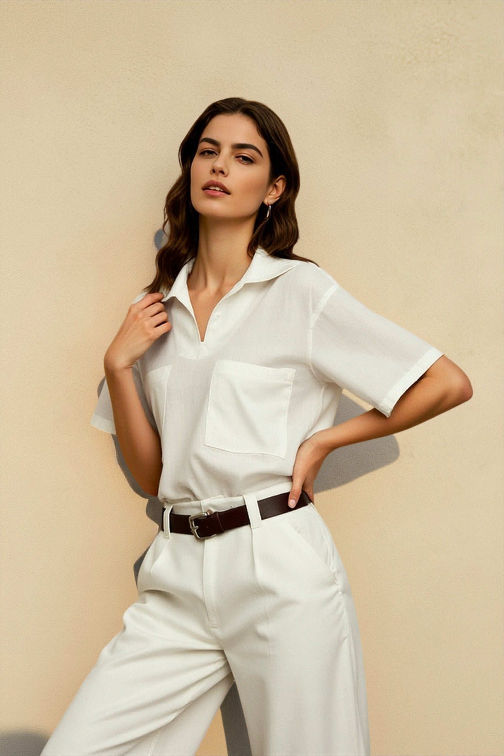 Linen V Neck Minimalist Blouse Secondary image
