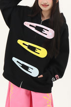 Hair Clip Graphic Oversized Pullover Hoodie