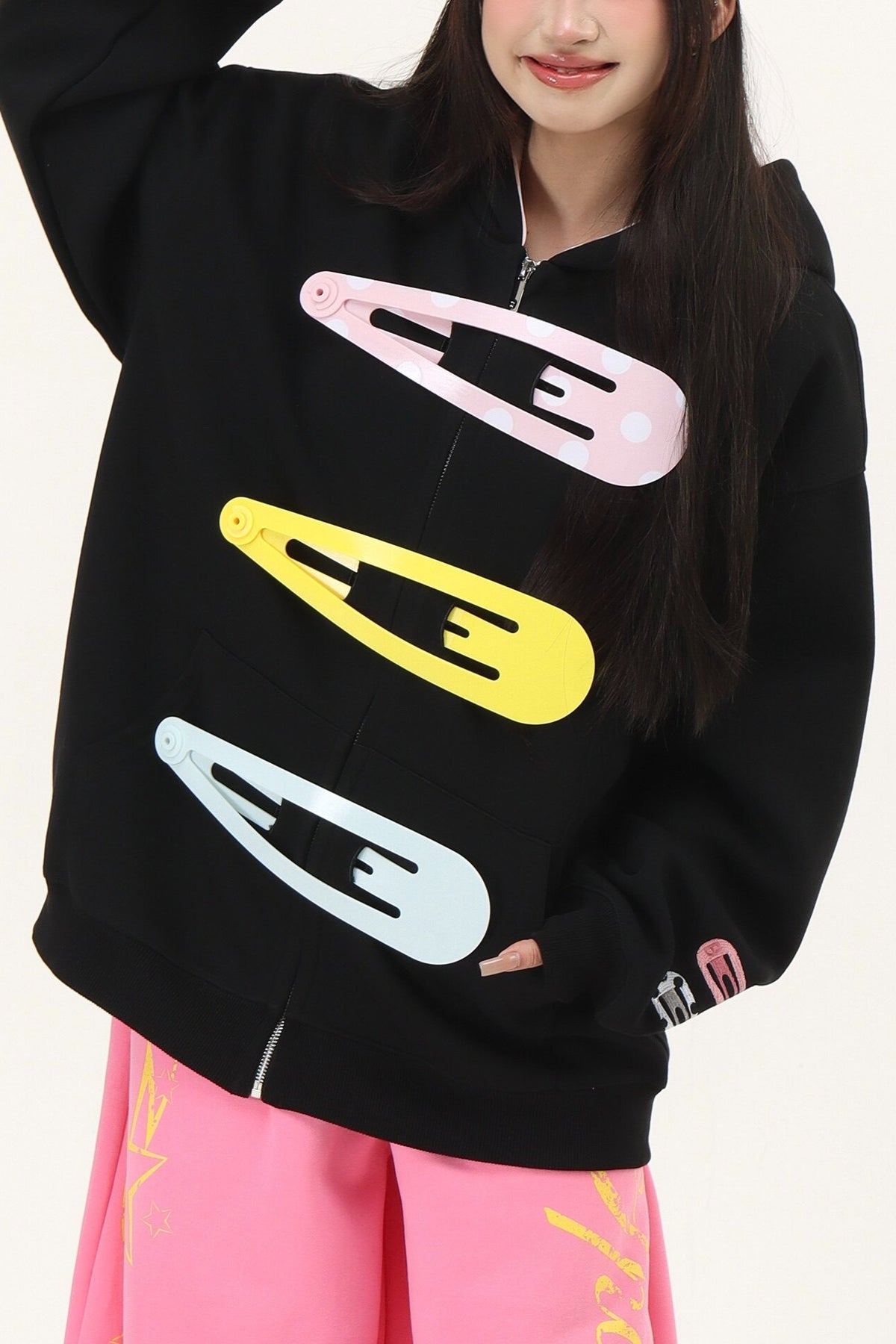 Hair Clip Graphic Oversized Pullover Hoodie