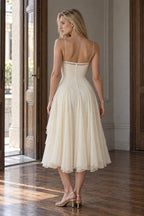 Sculpted Flower Plunge Midi Slip Dress