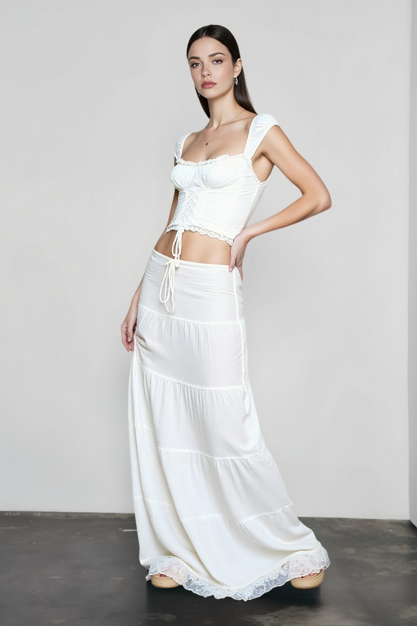 Square Neck Lace Trim Camisole Vacation Set Secondary image