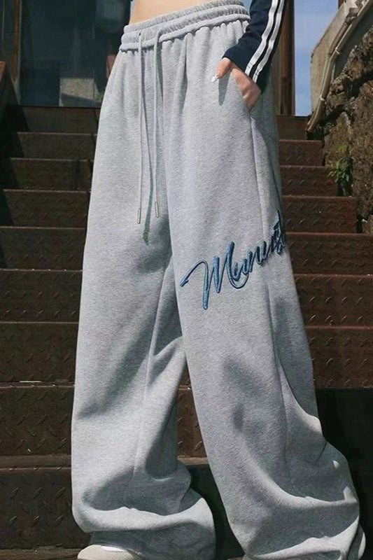 Embroidered Loose Wide Leg Cuffed Casual Pants Main image