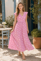 Polka Dot Print V-Neck Short Sleeve Dress