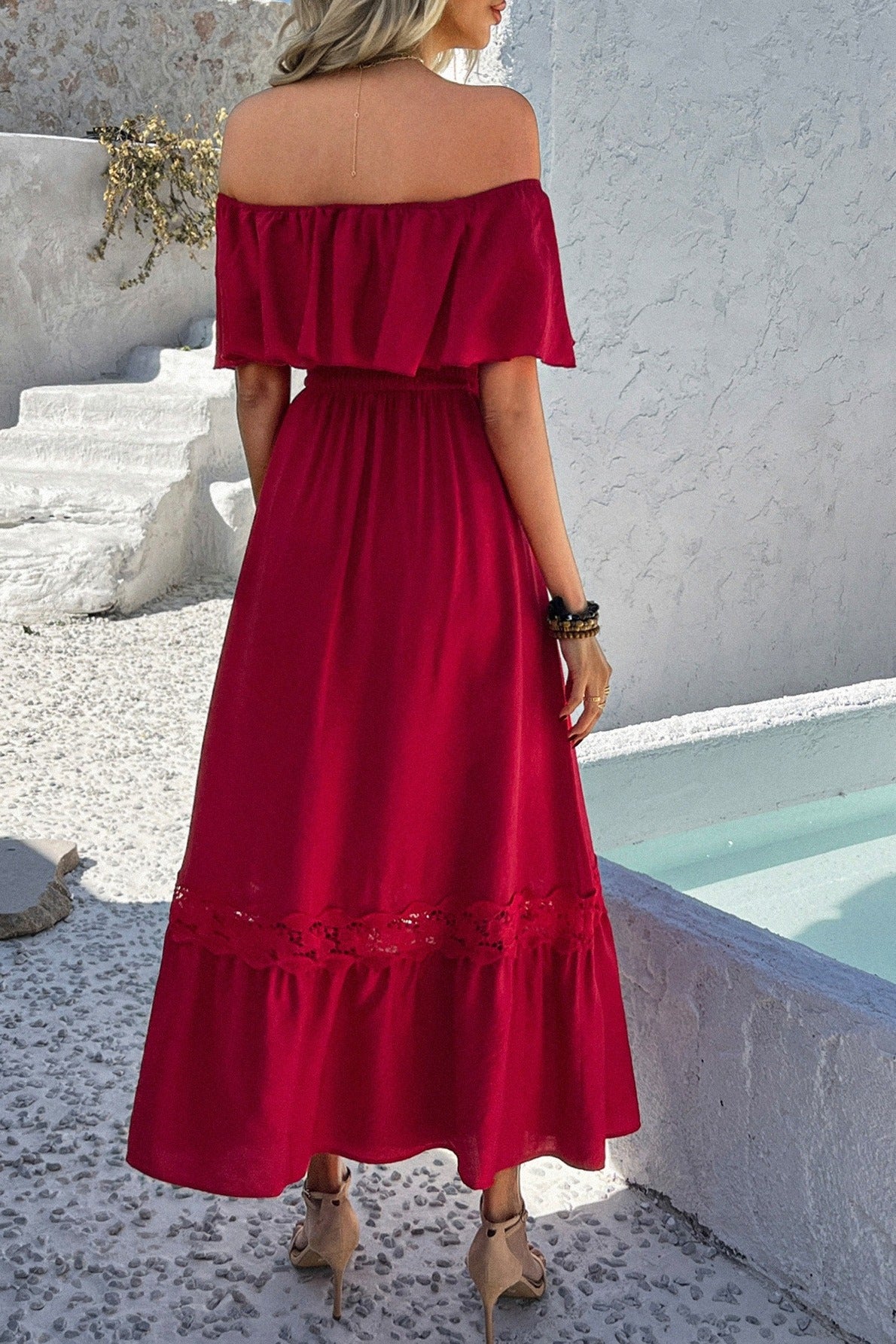 Casual Off Shoulder Waist Cinched Boho Dress Secondary image