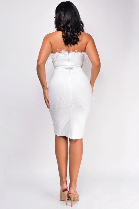 Solid Backless Sleeveless Feather Strapless Bodycon Cocktail Dress Secondary image