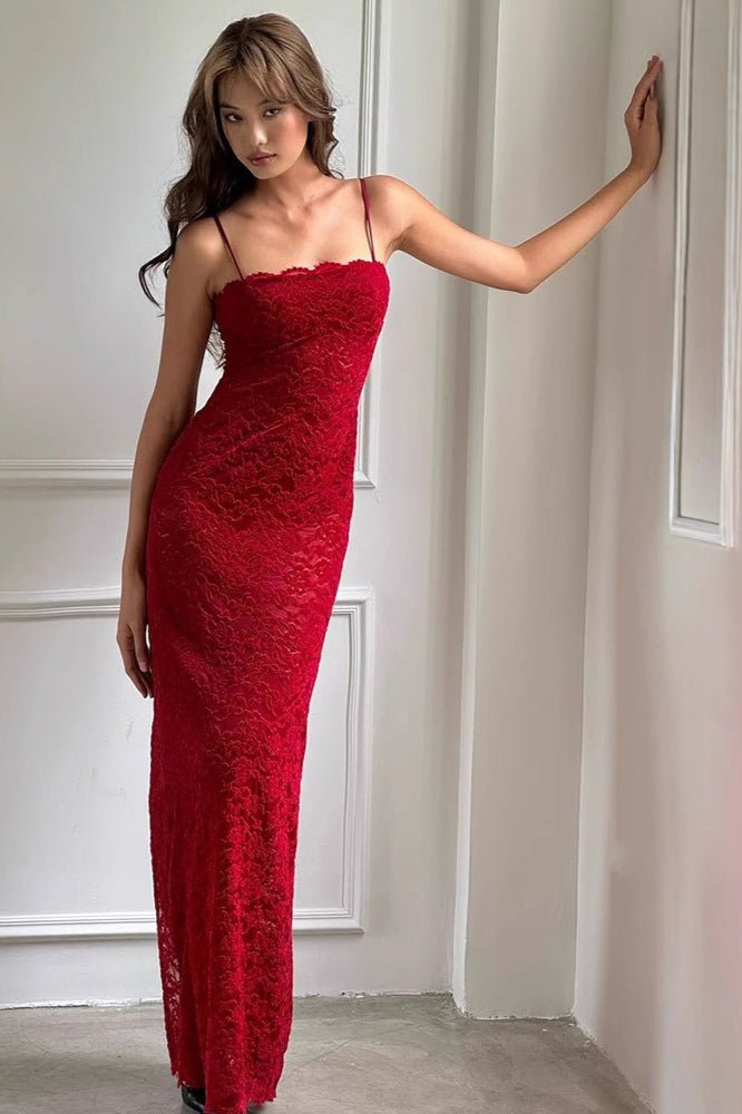 Elegant Red Lace Bodycon Slip Dress Secondary image