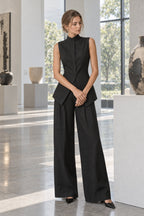 Drape Sleeveless Shirt Elegant Two Piece Work Set