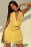 Chiffon Cowl Halter Open Back Flare Mini Dress