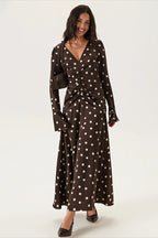 Polka Dot V Neck Bell Sleeve Midi Dress