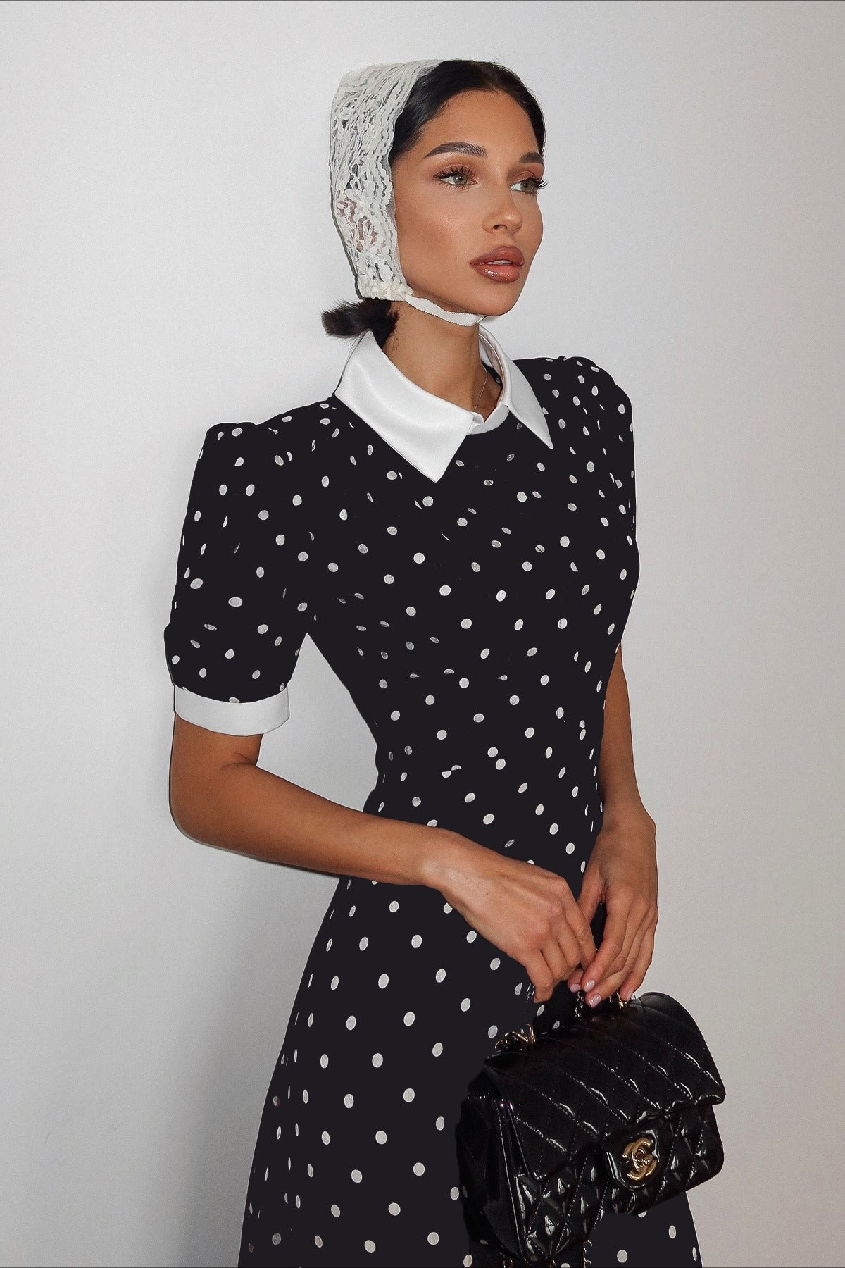 Polka Dot Color Block Waist Cinching Maxi Dress Secondary image