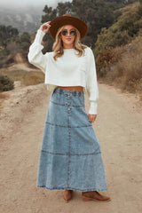 Patchwork Denim Boho Midi Skirt