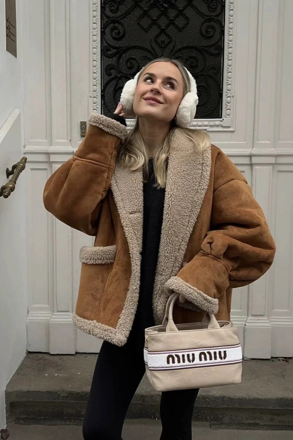 Lapel Faux Suede Shearling Coat Main image