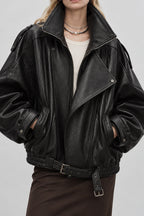 Soft PU Leather Belted Jacket