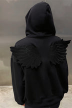 Angel Wing Applique Rhinestone Zip Hoodie