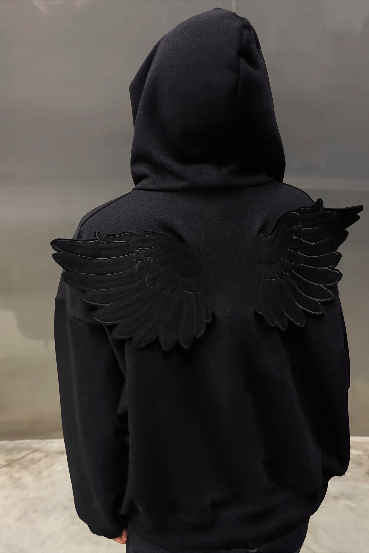 Angel Wing Applique Rhinestone Zip Hoodie