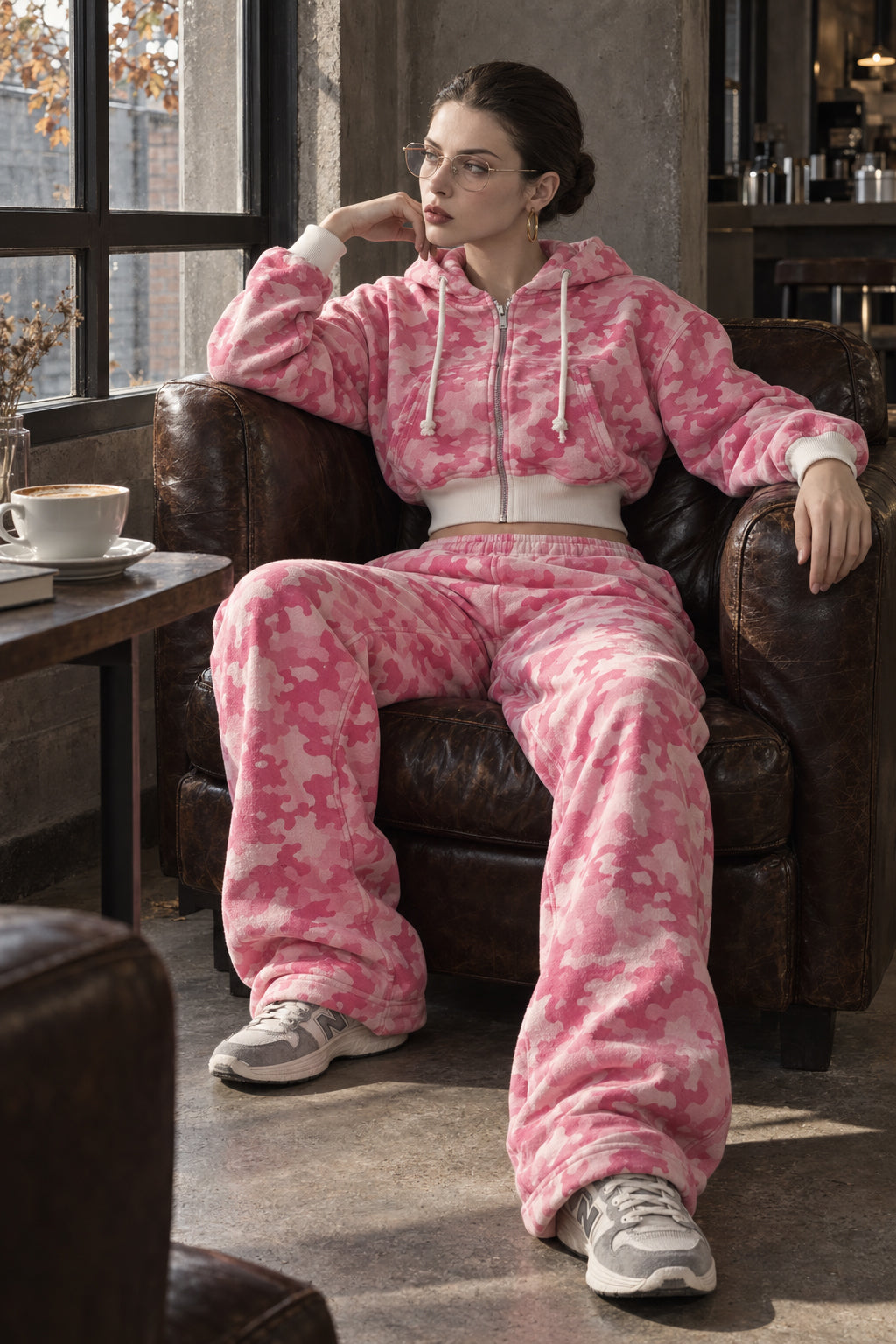 Pink Camo Zip Hoodie Two Piece Set