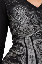 Gothic V-neck Graphic Cotton T-shirt